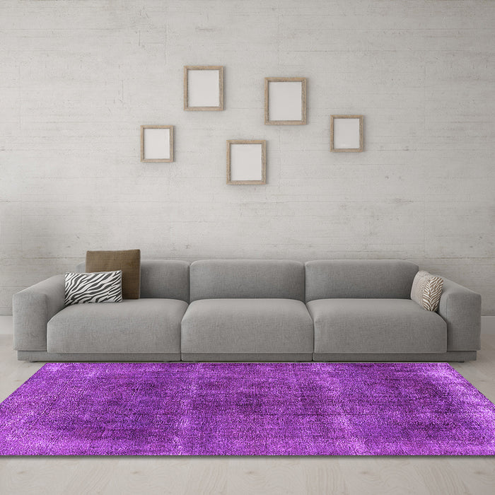 Machine Washable Oriental Purple Industrial Area Rugs in a Living Room, wshurb1738pur
