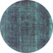 Round Oriental Turquoise Industrial Rug, urb1738turq