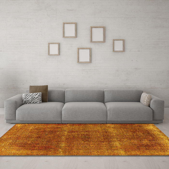 Machine Washable Oriental Yellow Industrial Rug in a Living Room, wshurb1738yw