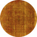 Round Machine Washable Oriental Yellow Industrial Rug, wshurb1738yw