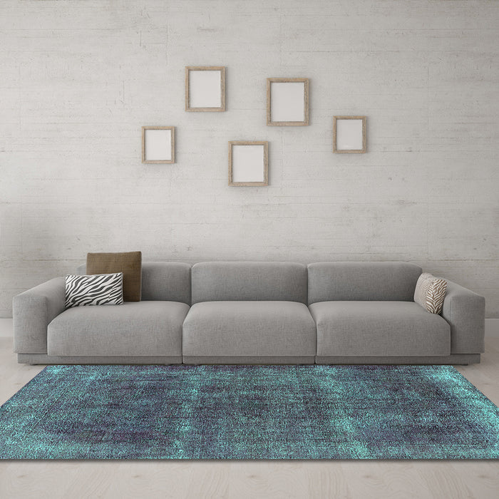 Machine Washable Oriental Turquoise Industrial Area Rugs in a Living Room,, wshurb1738turq