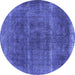 Round Machine Washable Oriental Blue Industrial Rug, wshurb1738blu