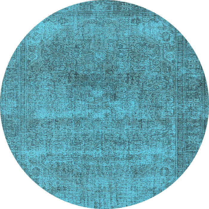 Round Machine Washable Oriental Light Blue Industrial Rug, wshurb1739lblu