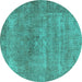 Round Machine Washable Oriental Turquoise Industrial Area Rugs, wshurb1739turq