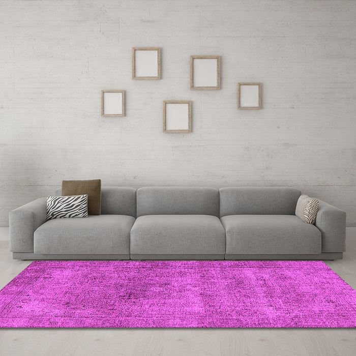 Machine Washable Oriental Pink Industrial Rug in a Living Room, wshurb1739pnk