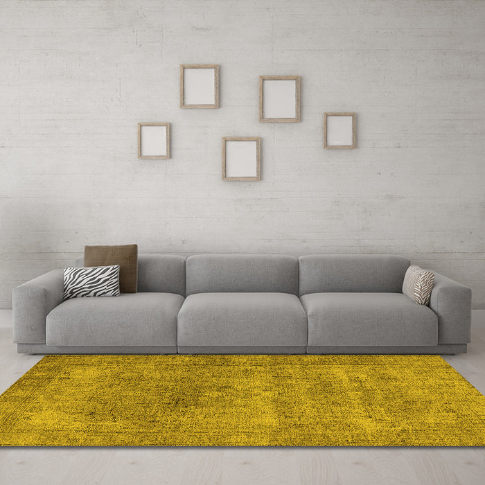 Machine Washable Oriental Yellow Industrial Rug in a Living Room, wshurb1739yw
