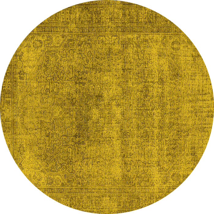 Round Machine Washable Oriental Yellow Industrial Rug, wshurb1739yw