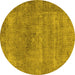 Round Machine Washable Oriental Yellow Industrial Rug, wshurb1739yw