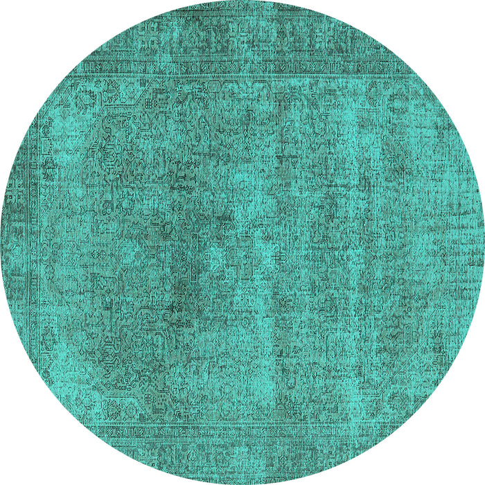 Round Oriental Turquoise Industrial Rug, urb1739turq