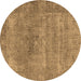 Round Oriental Brown Industrial Rug, urb1739brn