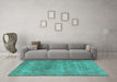 Machine Washable Oriental Turquoise Industrial Area Rugs in a Living Room,, wshurb1739turq