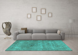 Machine Washable Oriental Turquoise Industrial Area Rugs in a Living Room,, wshurb1739turq