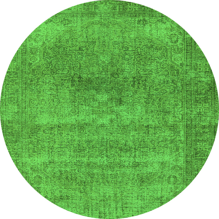 Round Machine Washable Oriental Green Industrial Area Rugs, wshurb1739grn