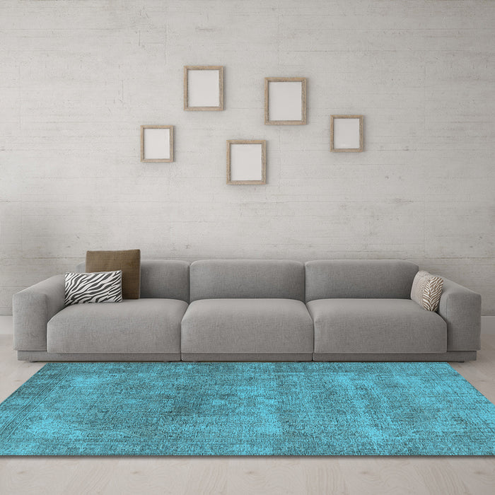 Machine Washable Oriental Light Blue Industrial Rug in a Living Room, wshurb1739lblu
