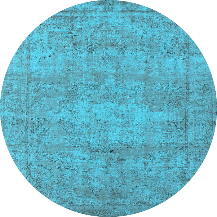 Round Machine Washable Oriental Light Blue Industrial Rug, wshurb1740lblu