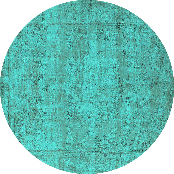Round Machine Washable Oriental Turquoise Industrial Area Rugs, wshurb1740turq
