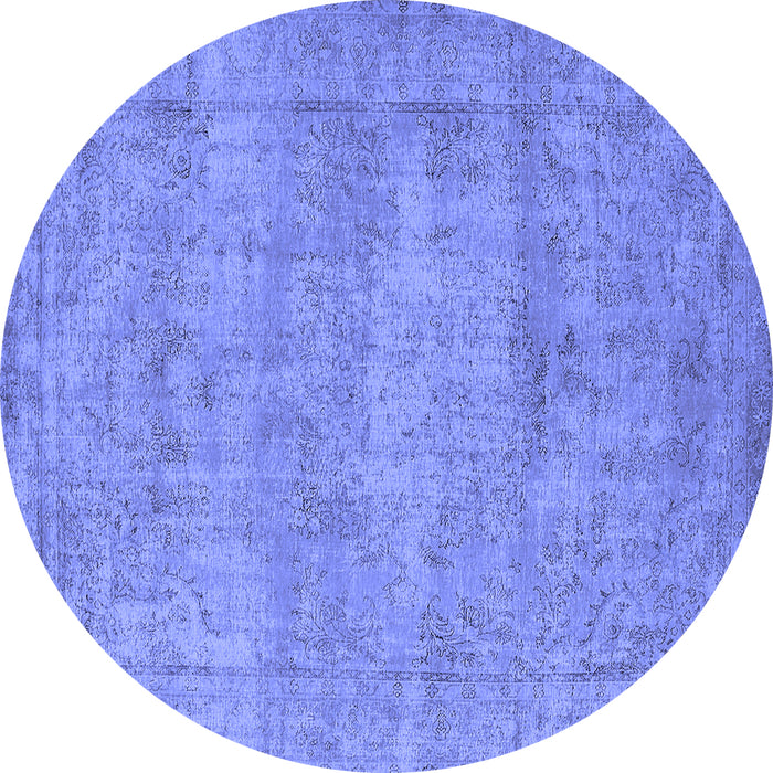 Round Machine Washable Oriental Blue Industrial Rug, wshurb1740blu