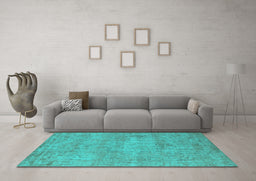 Machine Washable Oriental Turquoise Industrial Area Rugs in a Living Room,, wshurb1740turq