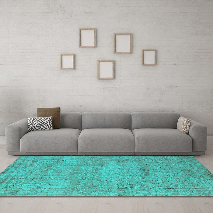 Machine Washable Oriental Turquoise Industrial Area Rugs in a Living Room,, wshurb1740turq