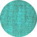 Round Oriental Turquoise Industrial Rug, urb1740turq