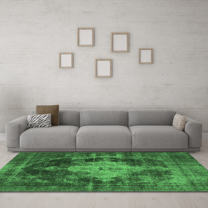 Machine Washable Oriental Emerald Green Industrial Area Rugs in a Living Room,, wshurb1741emgrn