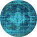 Round Oriental Light Blue Industrial Rug, urb1741lblu