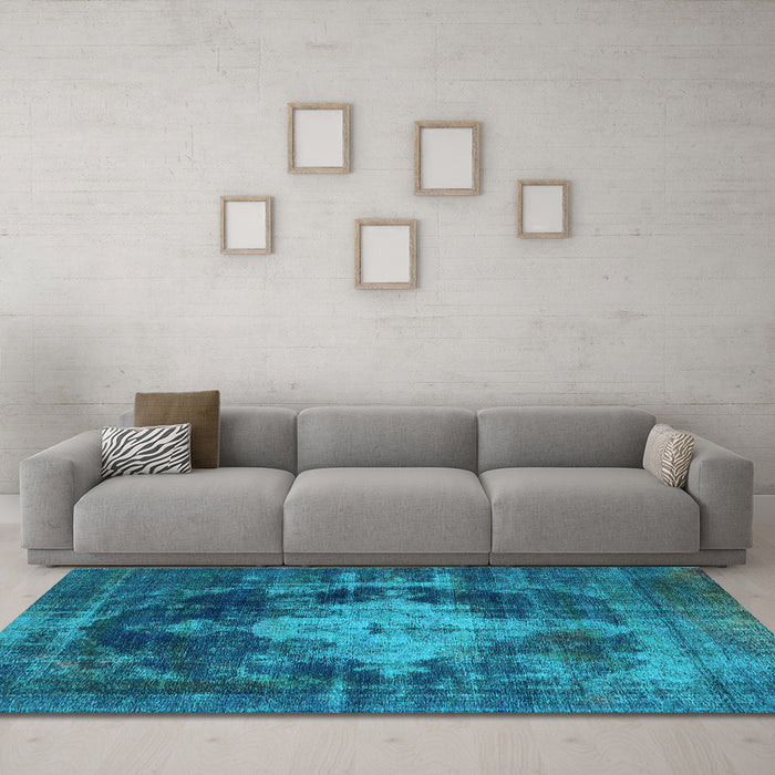 Machine Washable Oriental Light Blue Industrial Rug in a Living Room, wshurb1741lblu