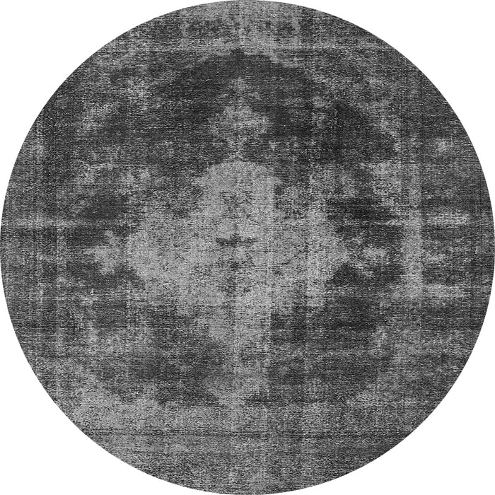 Round Machine Washable Oriental Gray Industrial Rug, wshurb1741gry