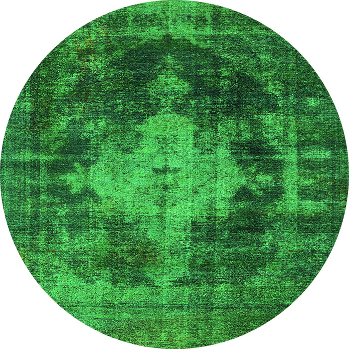 Round Machine Washable Oriental Green Industrial Area Rugs, wshurb1741grn