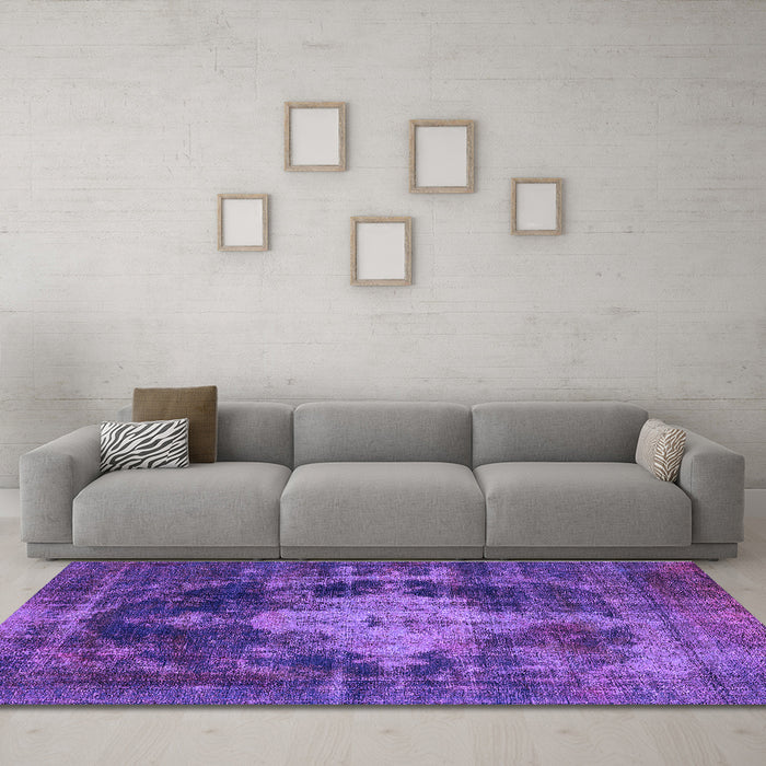 Machine Washable Oriental Purple Industrial Area Rugs in a Living Room, wshurb1741pur