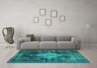 Machine Washable Oriental Turquoise Industrial Rug, wshurb1741turq