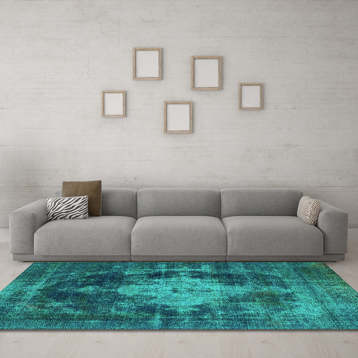 Machine Washable Oriental Turquoise Industrial Area Rugs in a Living Room,, wshurb1741turq