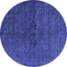 Round Machine Washable Oriental Blue Industrial Rug, wshurb1742blu