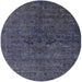 Round Mid-Century Modern Slate Blue Grey Oriental Rug, urb1742