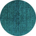 Round Oriental Turquoise Industrial Rug, urb1742turq