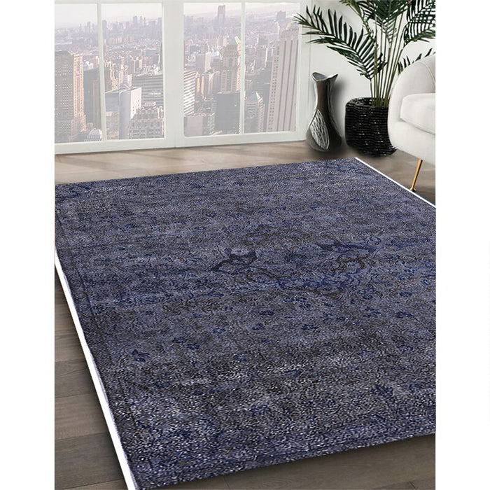 Machine Washable Industrial Modern Slate Blue Grey Blue Rug in a Family Room, wshurb1742