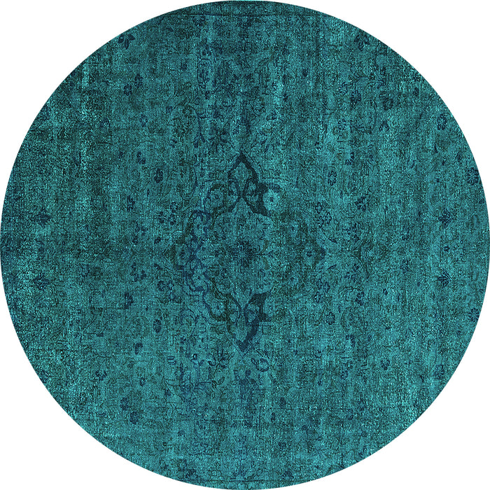 Round Machine Washable Oriental Turquoise Industrial Area Rugs, wshurb1742turq