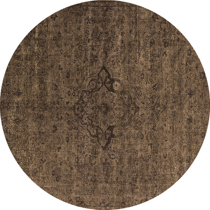 Round Machine Washable Oriental Brown Industrial Rug, wshurb1742brn