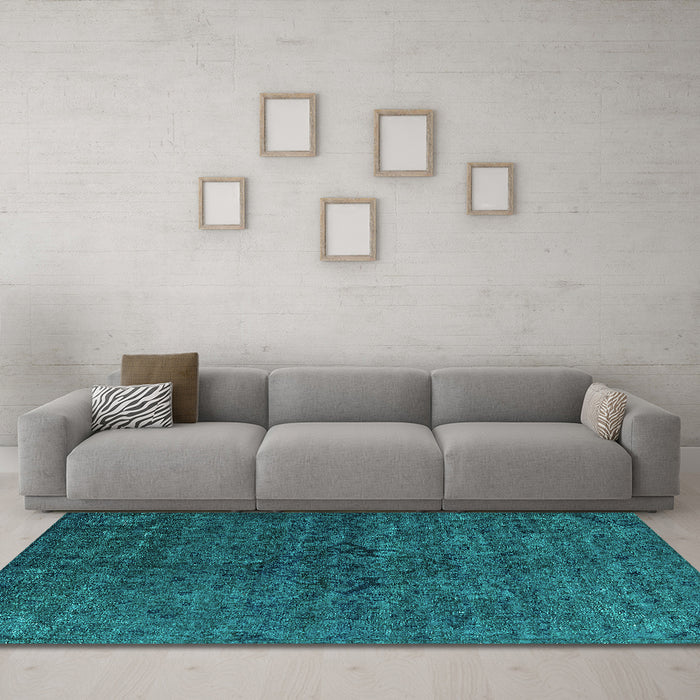 Machine Washable Oriental Turquoise Industrial Area Rugs in a Living Room,, wshurb1742turq