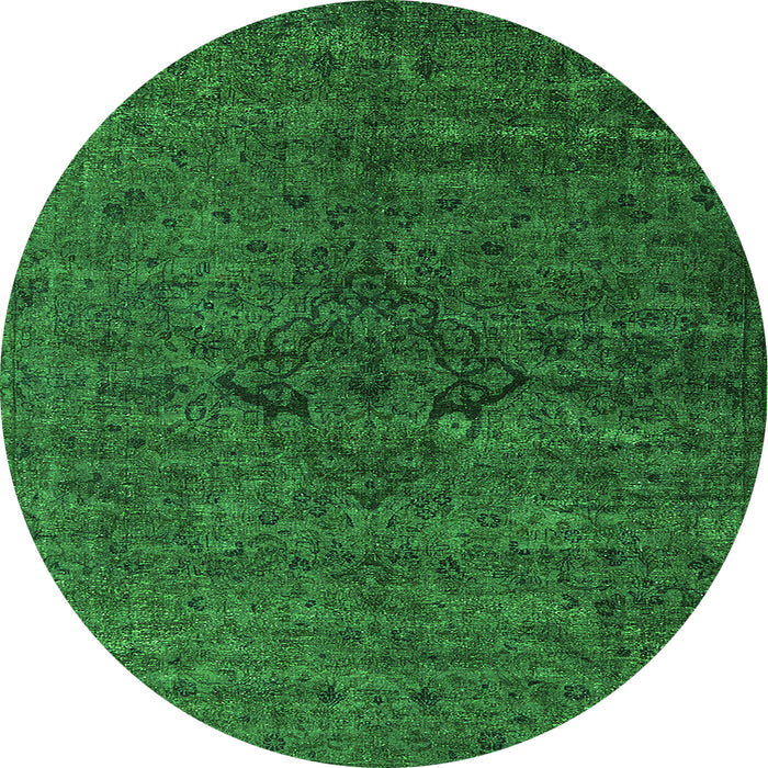 Round Machine Washable Oriental Green Industrial Area Rugs, wshurb1742grn