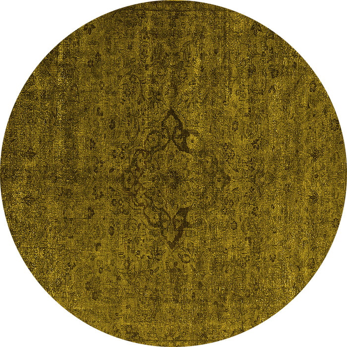 Round Machine Washable Oriental Yellow Industrial Rug, wshurb1742yw