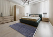 Mid-Century Modern Slate Blue Grey Oriental Rug in a Bedroom, urb1742