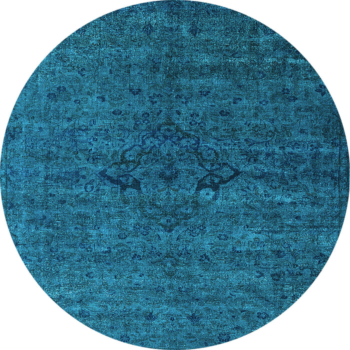 Round Machine Washable Oriental Light Blue Industrial Rug, wshurb1742lblu