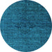 Round Machine Washable Oriental Light Blue Industrial Rug, wshurb1742lblu