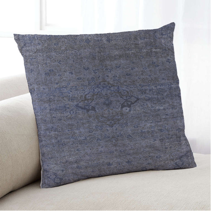 Lifestyle Image of Mid-Century Modern Urban Square Slate Blue Grey Blue Throw Pillow, 18 inch by 18 inch, pwurb1742