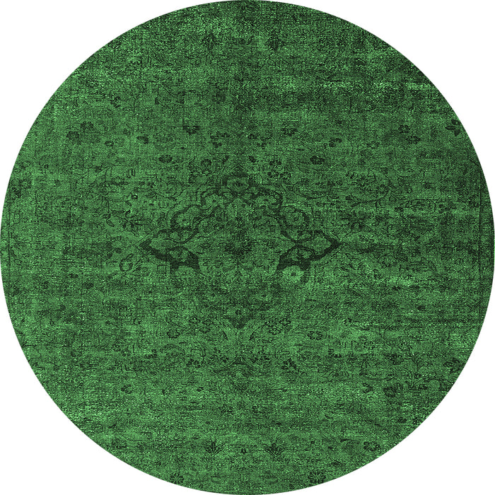 Round Machine Washable Oriental Emerald Green Industrial Area Rugs, wshurb1742emgrn