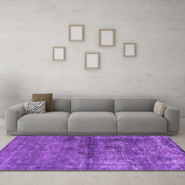 Machine Washable Oriental Purple Industrial Area Rugs in a Living Room, wshurb1743pur