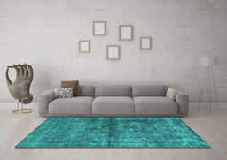 Machine Washable Oriental Turquoise Industrial Area Rugs in a Living Room,, wshurb1743turq