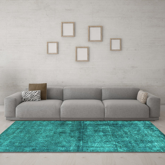 Machine Washable Oriental Turquoise Industrial Area Rugs in a Living Room,, wshurb1743turq