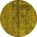 Round Machine Washable Oriental Yellow Industrial Rug, wshurb1743yw